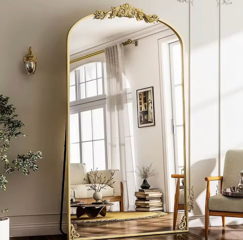 Antique French Arched Floor Mirror