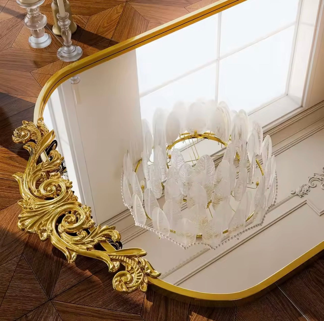 Antique French Arched Floor Mirror