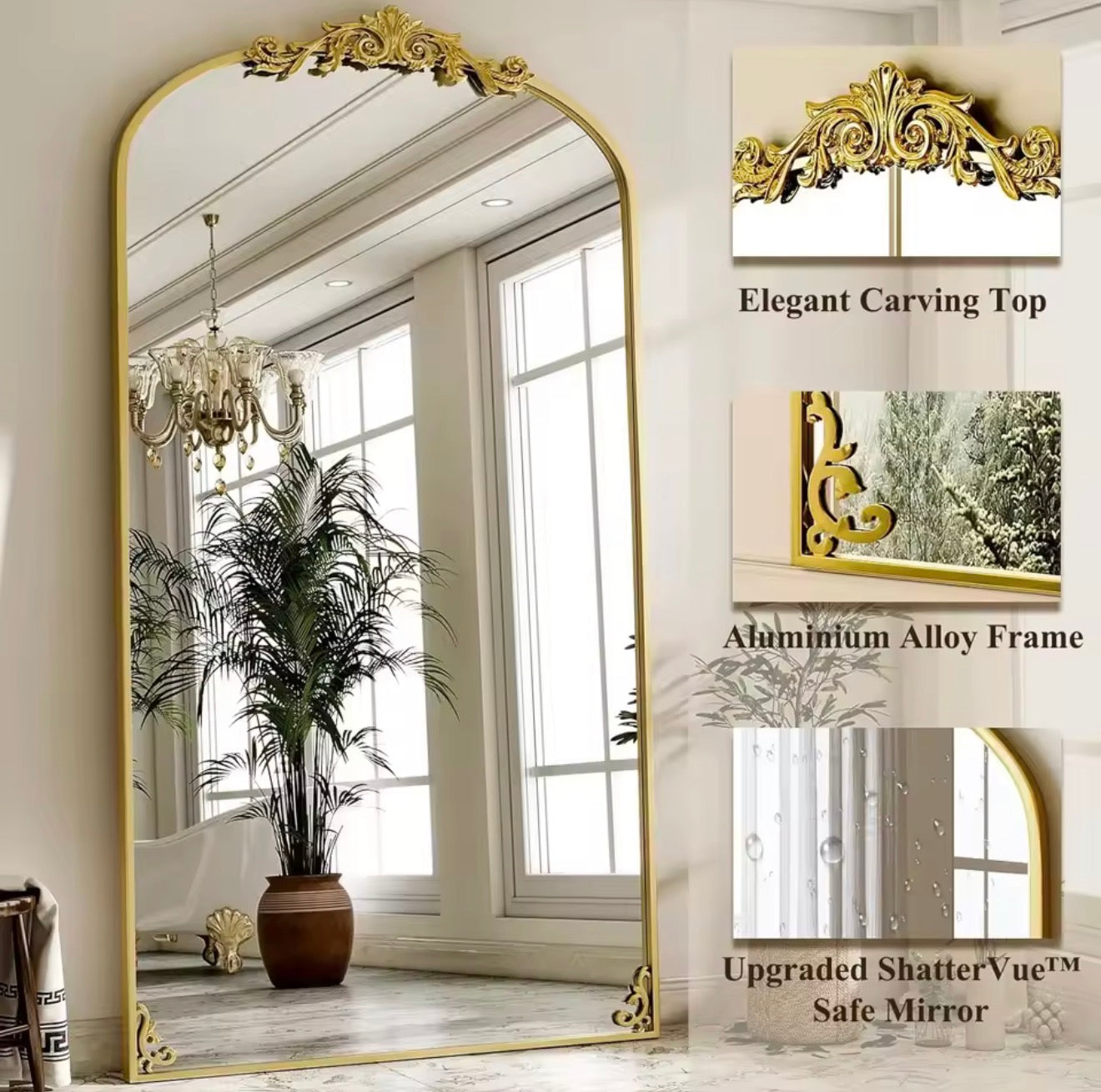 Antique French Arched Floor Mirror