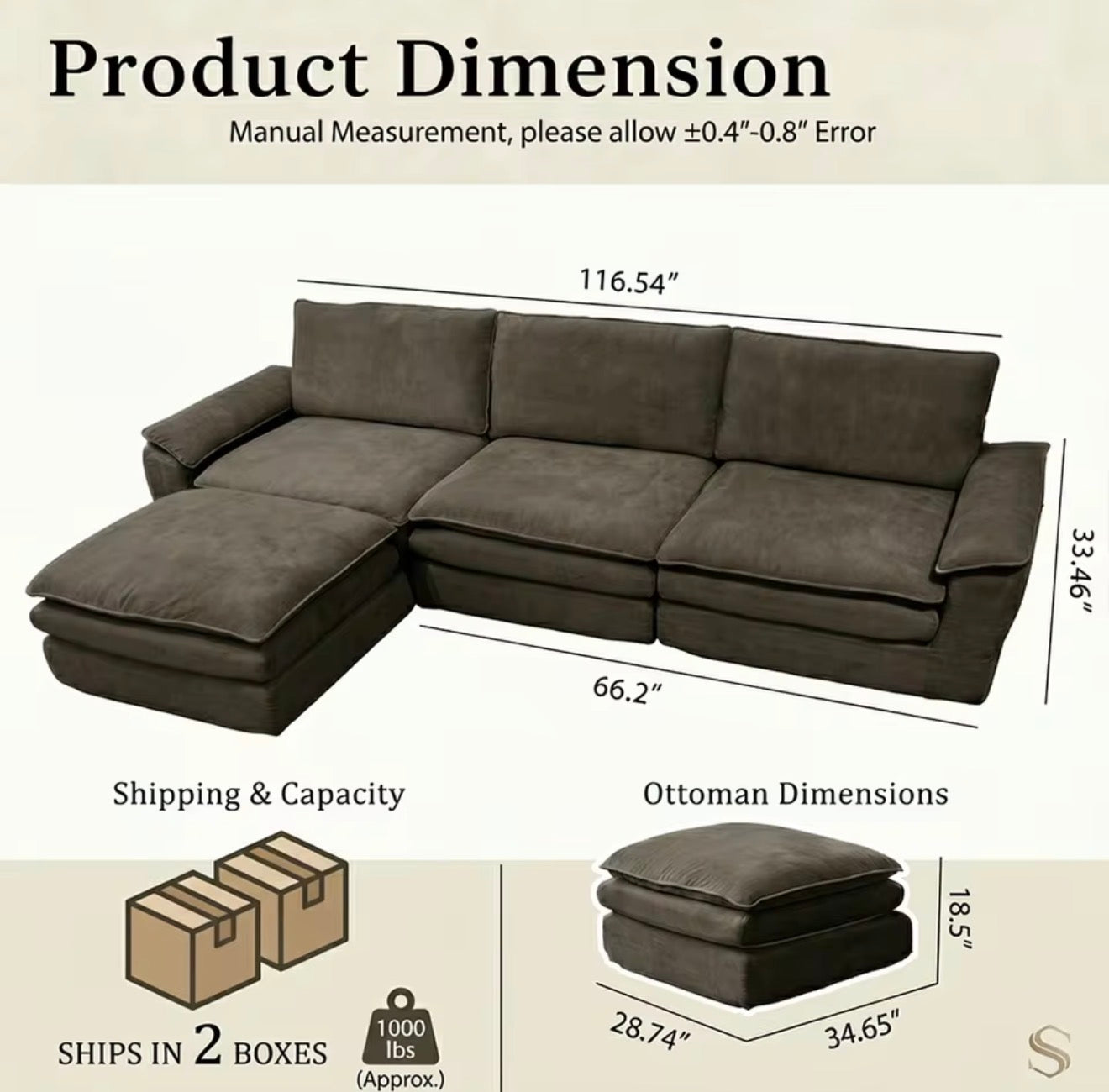 Modular Cloud Sectional Sofa with Ottoman