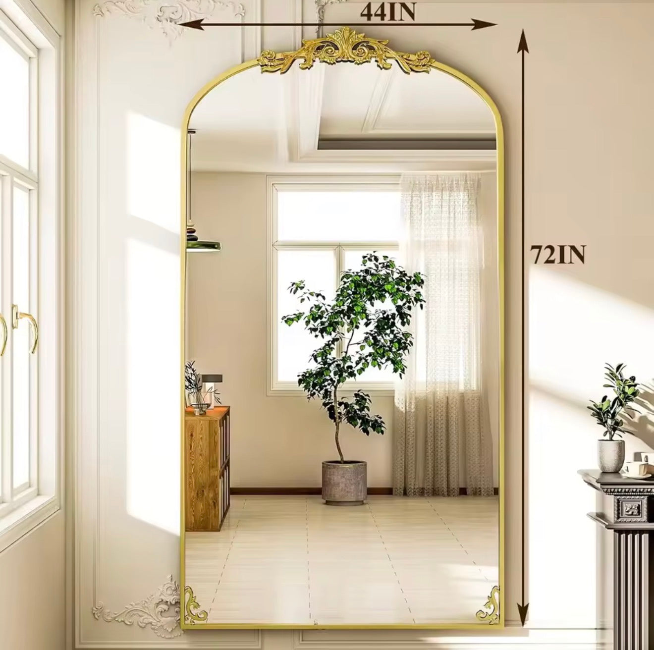 Antique French Arched Floor Mirror