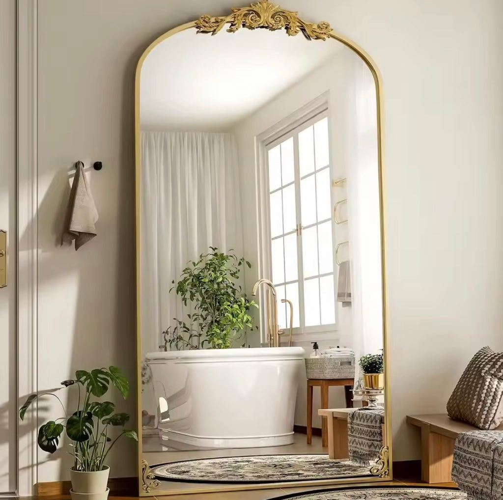 Antique French Arched Floor Mirror