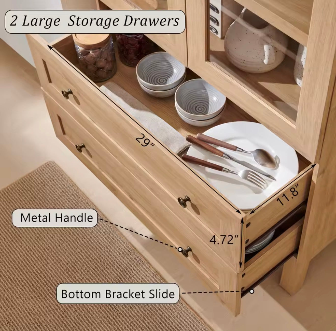 Arched Wood Pantry Cabinet with Adjustable Shelves & Drawers