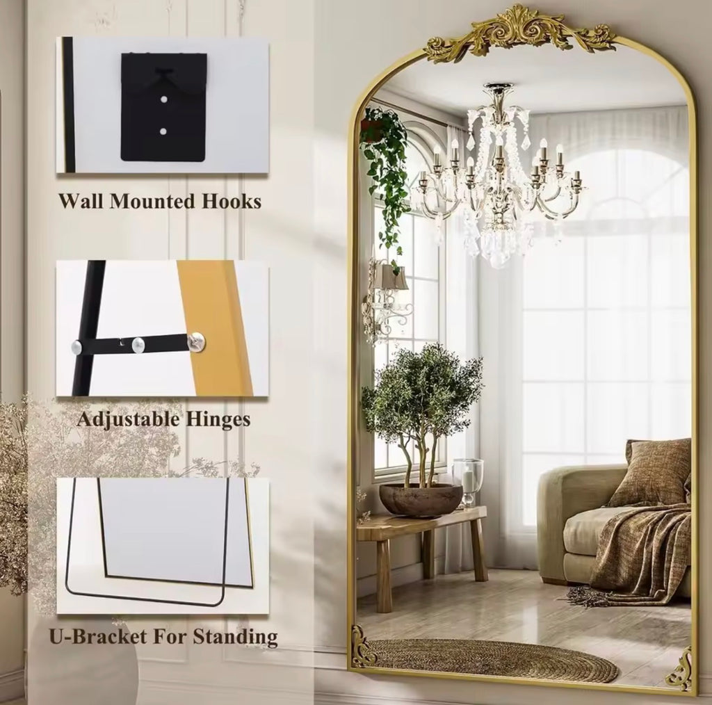 Antique French Arched Floor Mirror