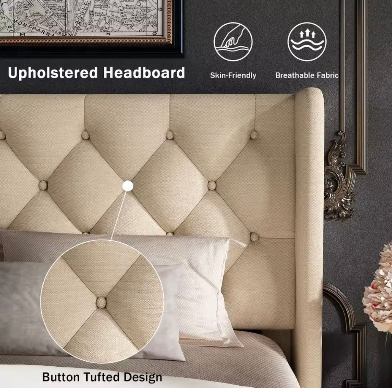 Tufted Upholstered Queen Bed Frame