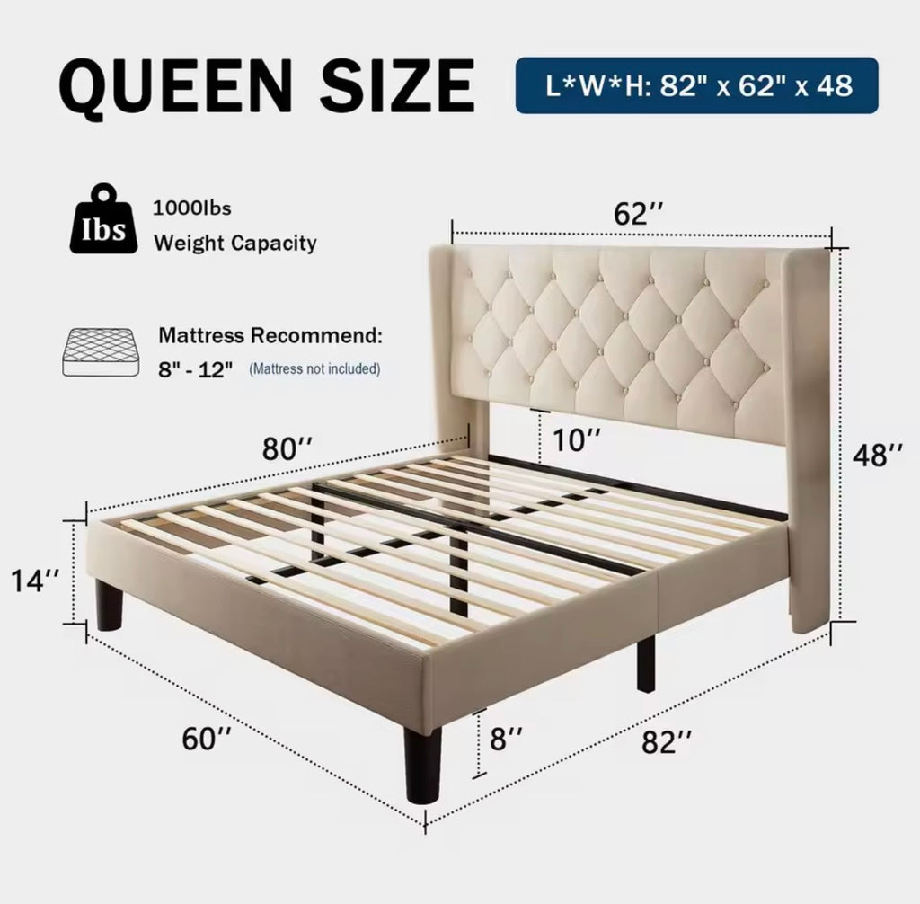 Tufted Upholstered Queen Bed Frame